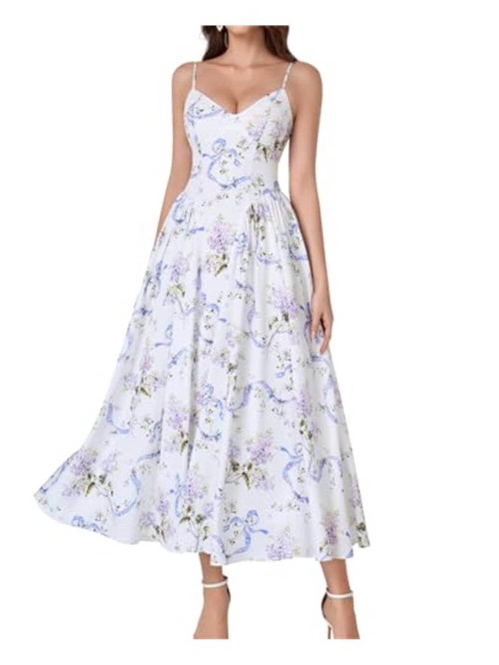 Women's Floral Corset Midi Dress Summer Flowy V Neck Lace Dress